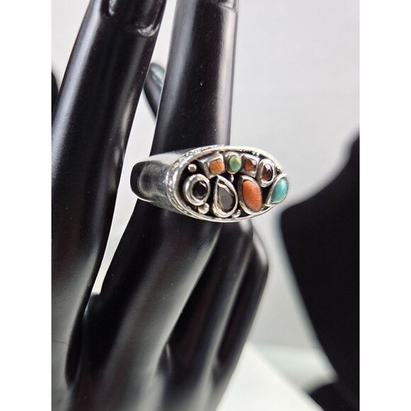 Barse Jewelry - Vintage 925 Sterling Silver Ring With Multi-Stone Inlay 14 gr Barse Size 6